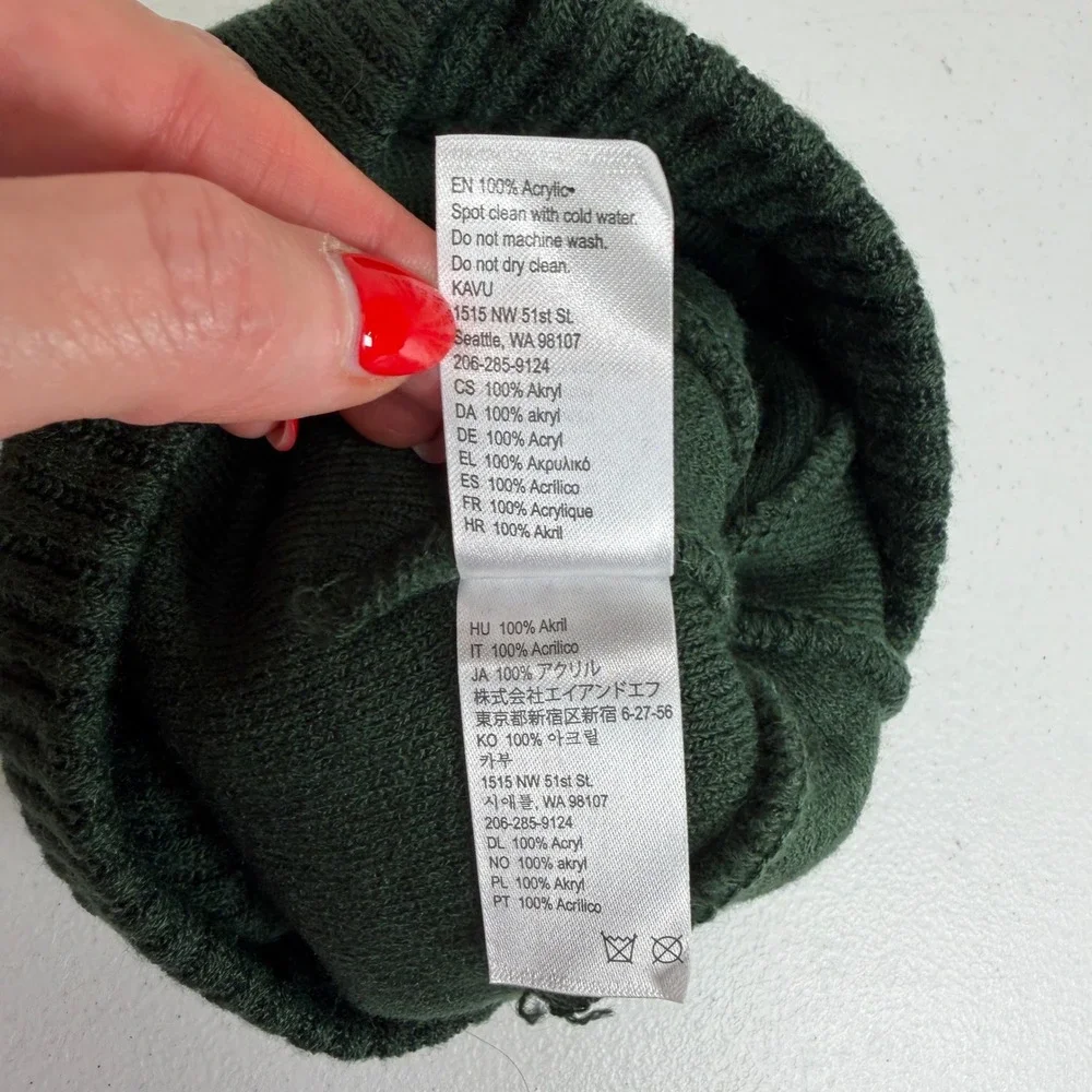 KAVU Beanie Herschel Bigfoot Sasquatch Forest Green Pom Pom Knit Hat Camping